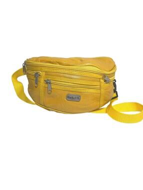 90's Vintage Yellow Vegan Leather Fanny Pack Belt Bag Multi Compartment